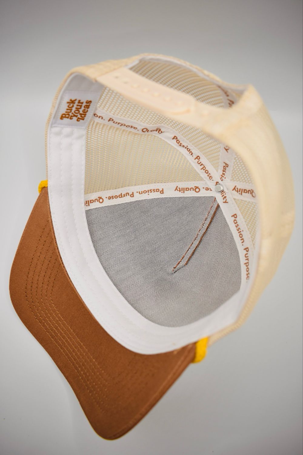 Buck Your Ideas Farmhouse Apparel Brown / Grey / Yellow Trucker Cap