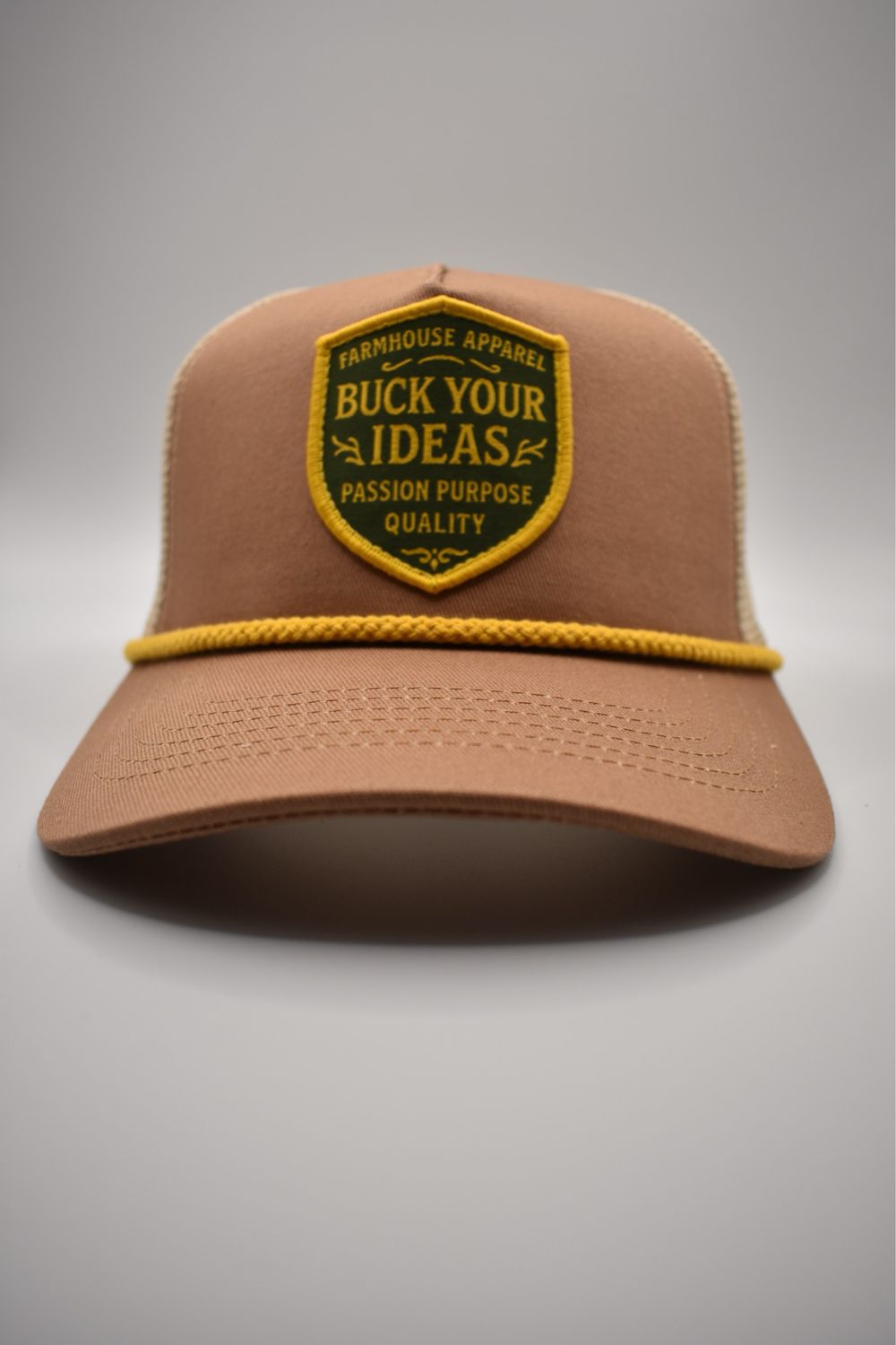 Buck Your Ideas Farmhouse Apparel Brown / Grey / Yellow Trucker Cap