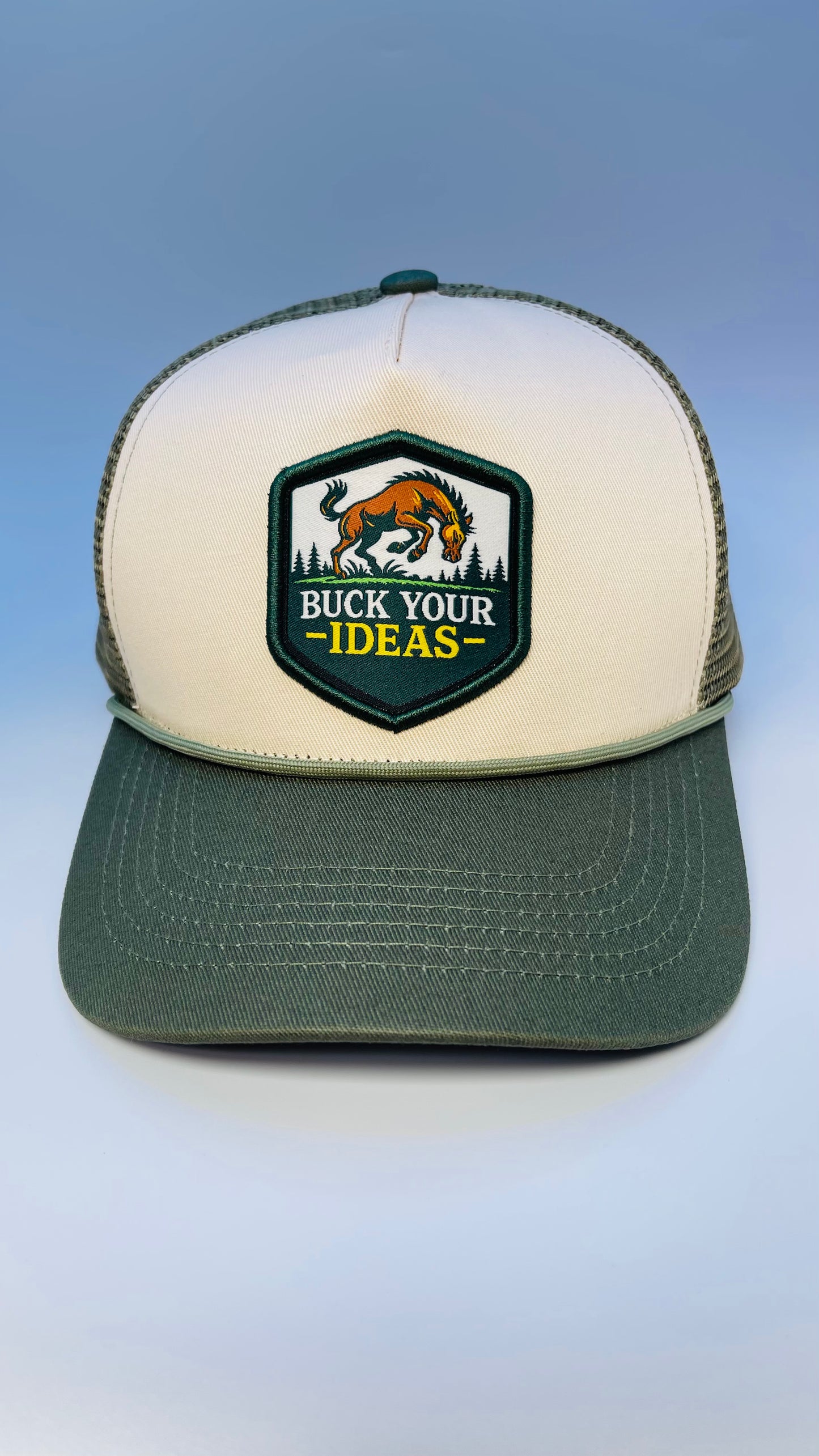Buck Your Ideas Sage / Cream Bucking Patch Trucker Cap