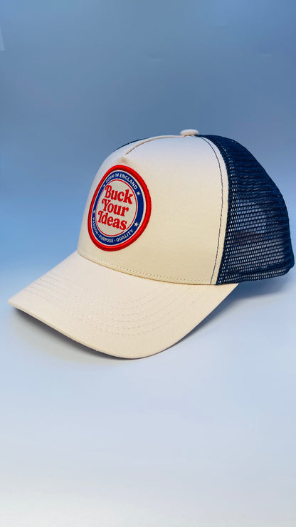 Buck Your Ideas Cream / Blue Patch Trucker Cap