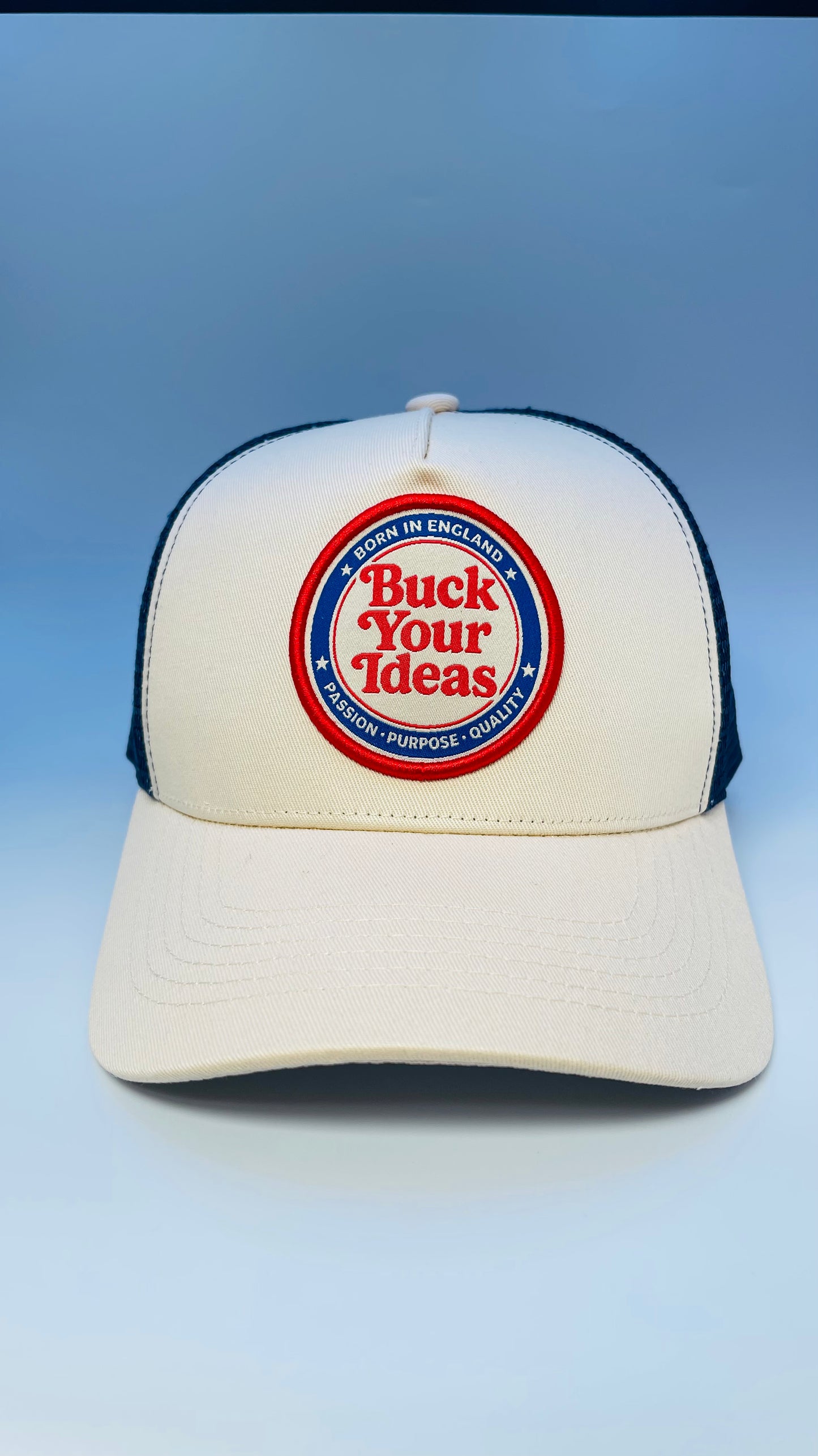 Buck Your Ideas Cream / Blue Patch Trucker Cap