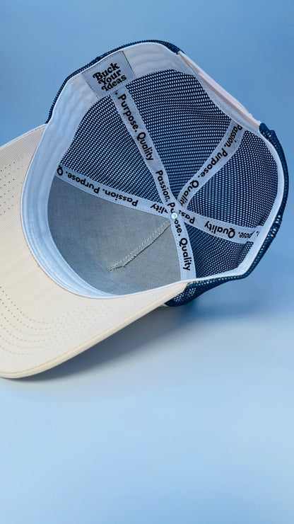 Buck Your Ideas Cream / Blue Patch Trucker Cap