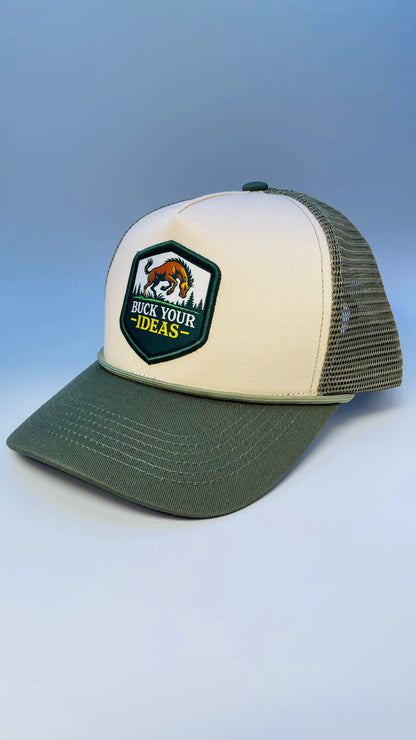 Buck Your Ideas Sage / Cream Bucking Patch Trucker Cap